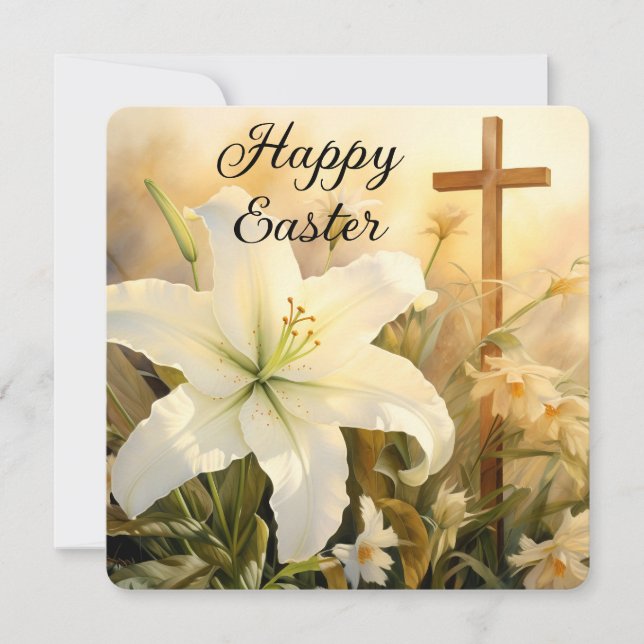 Easter Cross with Lilies Holiday Card (Front)