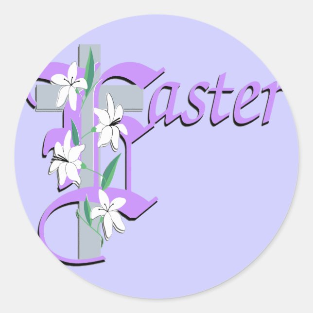 Easter Cross with Lilly Classic Round Sticker (Front)