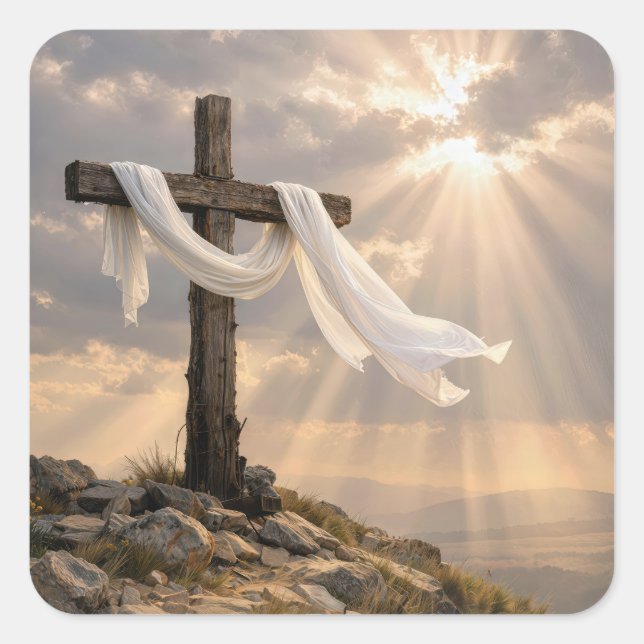 Easter Cross with Shroud at Sunrise Square Sticker (Front)
