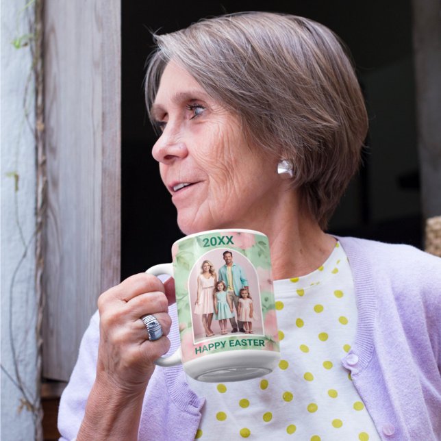 Easter Custom Photo Pastel Pink & Green Florals Coffee Mug (Creator Uploaded)