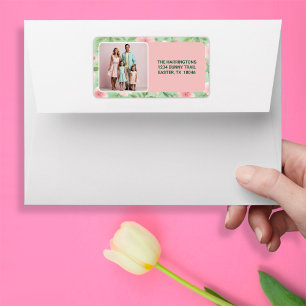 Easter Custom Photo Pastel Pink & Green Florals Label
