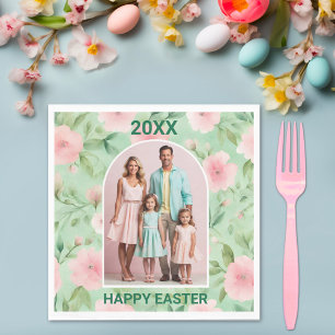 Easter Custom Photo Pastel Pink & Green Florals Napkin