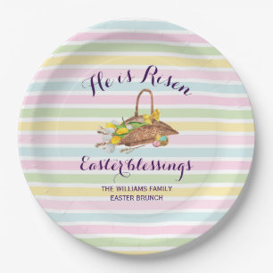 Easter Custom Stripes Modern Floral Garden Easter  Paper Plate