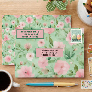 Easter Custom Text Pastel Pink & Green Florals Envelope