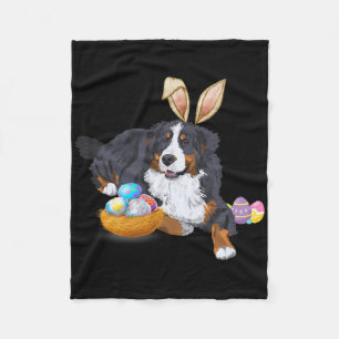 Easter Cute Bernese Mountain Dog Lover Bunny Eggs Fleece Blanket