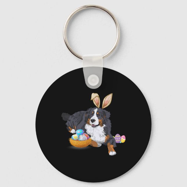 Easter Cute Bernese Mountain Dog Lover Bunny Eggs  Key Ring (Front)