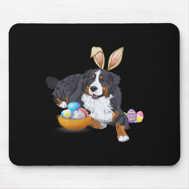 Easter Cute Bernese Mountain Dog Lover Bunny Eggs  Mouse Pad (Front)