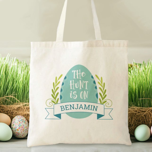 Easter Cute Blue Egg Hunt Tote Bag (A cute blue Easter Egg hunt tote bag. Personlize it with your name.)