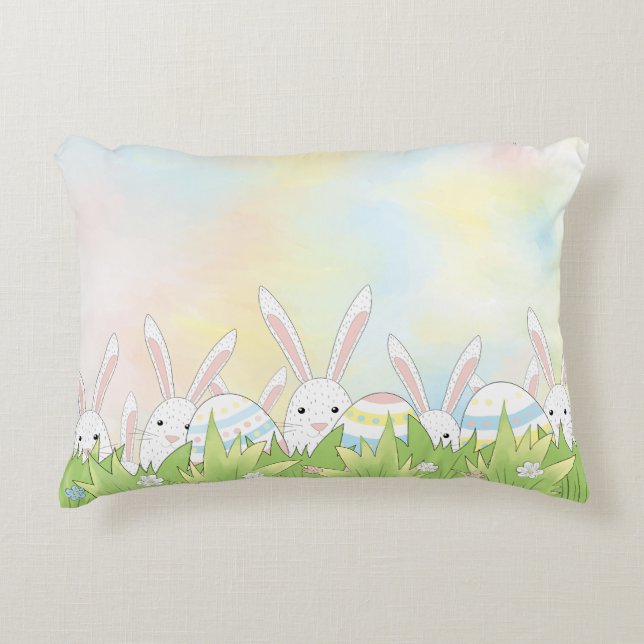 Easter cute bunny and eggs decorative cushion (Front)