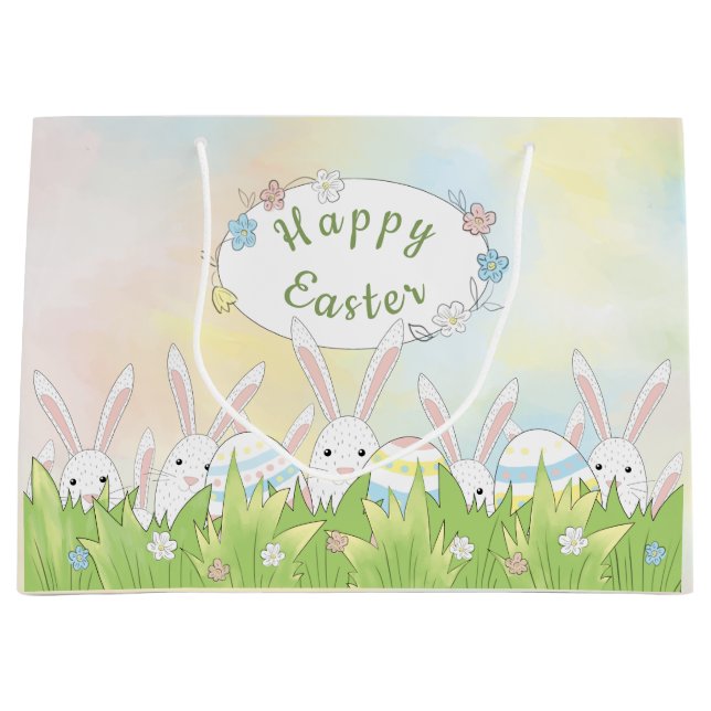 Easter cute bunny and eggs large gift bag (Front)