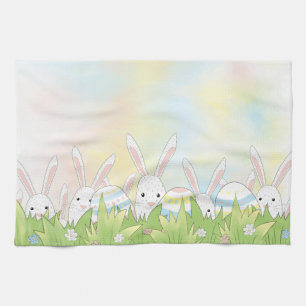 Easter cute bunny and eggs tea towel