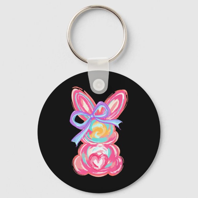 Easter Cute Bunny Coquette Bow Tie Dye Rabbit Wome Key Ring (Front)