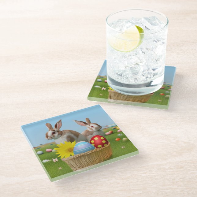 Easter Cute Bunny for a positive mood  Glass Coaster (Angled)