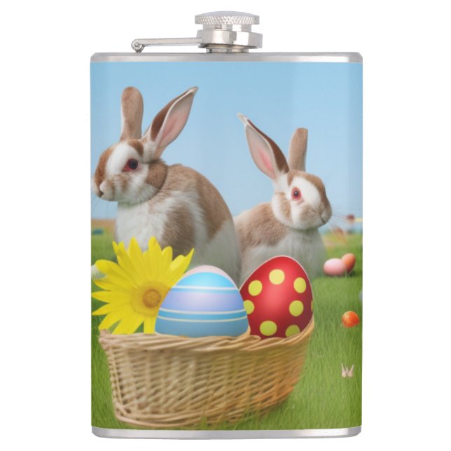 Easter Cute Bunny for a positive mood  Hip Flask (Front)