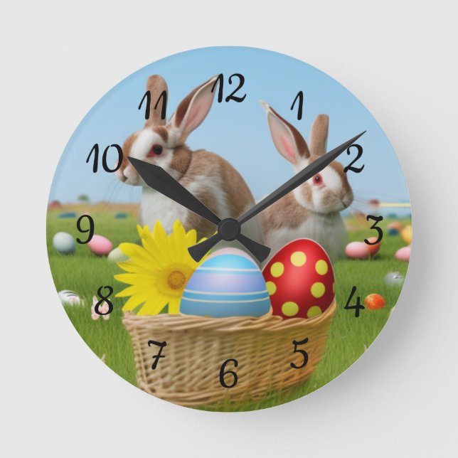 Easter Cute Bunny for a positive mood  Round Clock (Front)