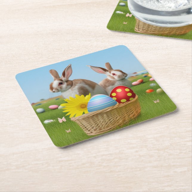 Easter Cute Bunny for a positive mood   Square Paper Coaster (Angled)