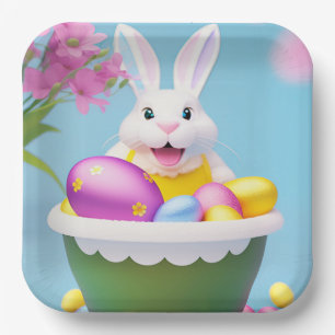 Easter Cute Bunny with Easter Basket     Paper Plate