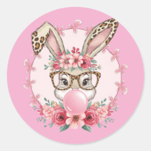 Easter Cute Floral Bunny Leopard Gift Classic Round Sticker