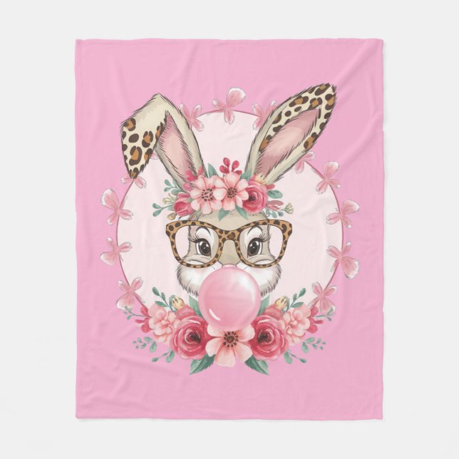 Easter Cute Floral Bunny Leopard Gift  Fleece Blanket (Front)