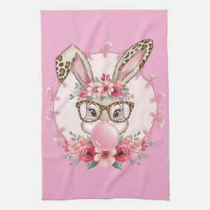 Easter Cute Floral Bunny Leopard Gift Tea Towel
