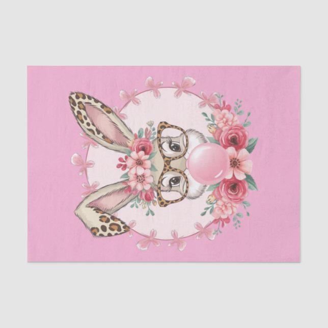 Easter Cute Floral Bunny Leopard Gift  Tissue Paper (Front)