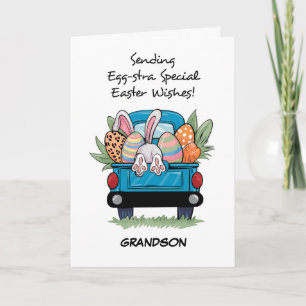 Easter Cute Pick Up Truck with Bunny and Eggs Card