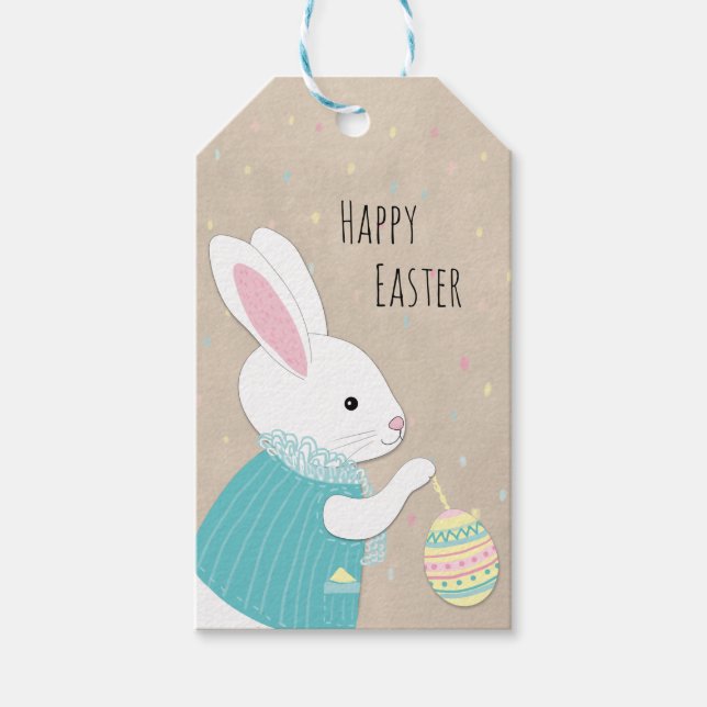 Easter Cute White Rabbit Gift Tags (Front)