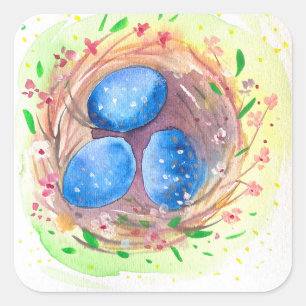 Easter cutes watercolors blues eggs square sticker