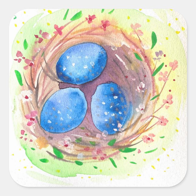 Easter cutes watercolors blues eggs square sticker (Front)