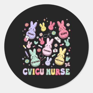 Easter Cvicu Cardiac Nurse Bunny Paediatrics Retro Classic Round Sticker