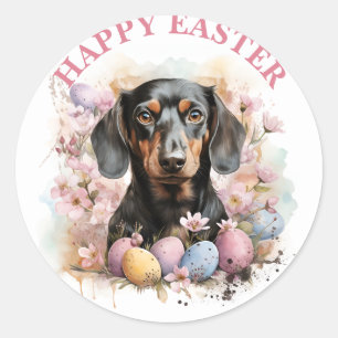 Easter Dachshund Chocolate  Eggs and Flowers -   Classic Round Sticker