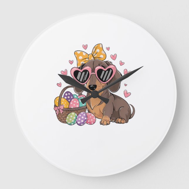 Easter Dachshunds Cute Dachshund T-Shirt Large Clock (Front)