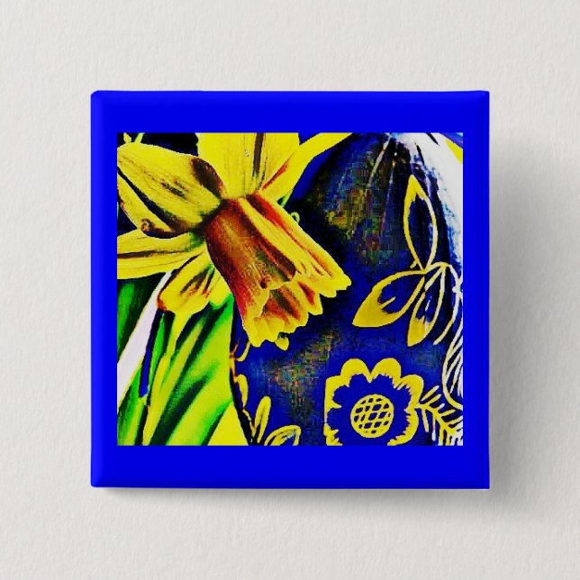 Easter Daffodil 15 Cm Square Badge (Front)