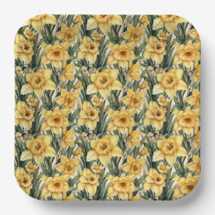 Easter Daffodil Yellow flowers Watercolor Pattern Paper Plate