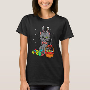 Easter Day Black Cat Bunny Ears Easter Eggs Basket T-Shirt