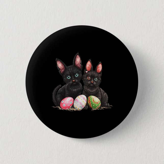 Easter Day Black Cat Easter Black Cat Easter Egg 1 6 Cm Round Badge (Front)