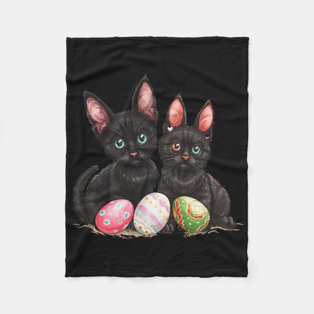 Easter Day Black Cat Easter Black Cat Easter Egg 1 Fleece Blanket (Front)