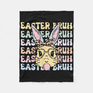 Easter Day Bruh Funny Bunny Ears Leopard Byndana W Fleece Blanket