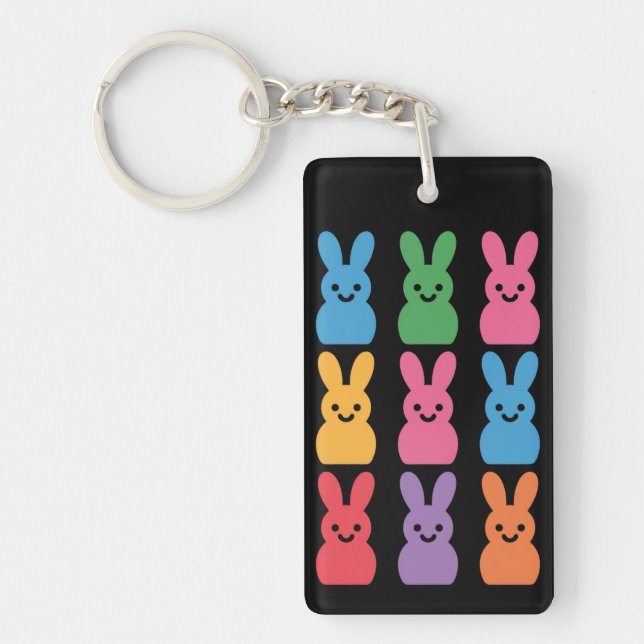 Easter Day Bunny Eggs Plaid Leopard Key Ring (Front)