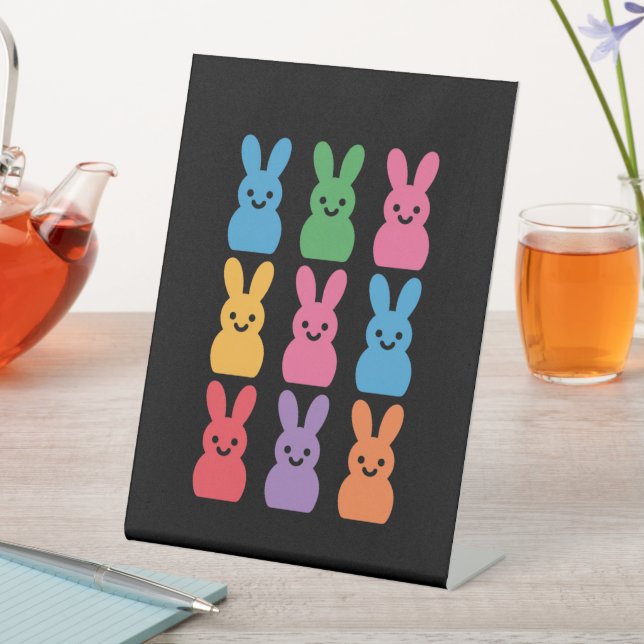 Easter Day Bunny Eggs Plaid Leopard Pedestal Sign (In SItu)