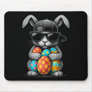Easter Day Bunny Face With Sungles Eggs Cool Rabbi Mouse Pad