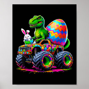 Easter Day Bunny Monster Truck Eggs Dinosaur Rabbi Poster