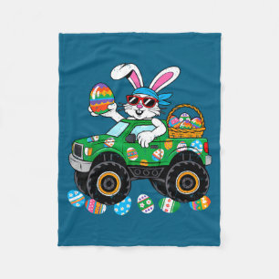 Easter Day Bunny Monster Truck Illustration Fleece Blanket