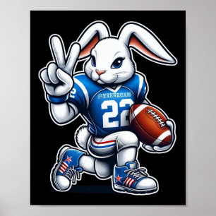 Easter Day Bunny Playing Footbyll Boys Girls Kids Poster