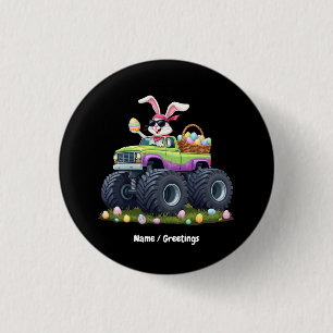 Easter Day Bunny Riding Monster Truck Eggs Kids 3 Cm Round Badge