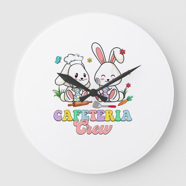 Easter Day Cafeteria Crew Lunch Lady School Cafete Large Clock (Front)