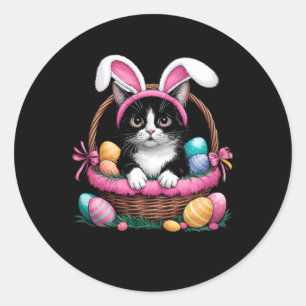 Easter Day Cat Bunny Ears Eggs Graphic Men Women K Classic Round Sticker