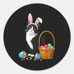 Easter Day Cat Bunny Ears Eggs Graphic Men Women K Classic Round Sticker