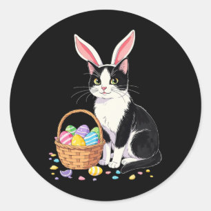 Easter Day Cat Bunny Ears Eggs Graphic Men Women K Classic Round Sticker