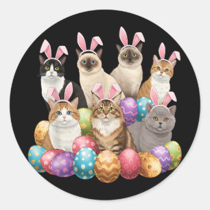 Easter Day Cat Bunny Ears Eggs Graphic Men Women K Classic Round Sticker